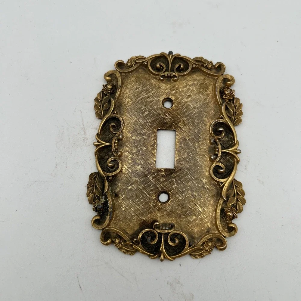 Vtg 70's Gold Plated Switch Plate Wall Outlet Cover Florentine Style